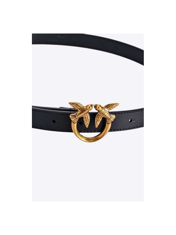 Pinko cintura Tamboril in pelle martellata h 2,5 con logo Love Birds nero oro