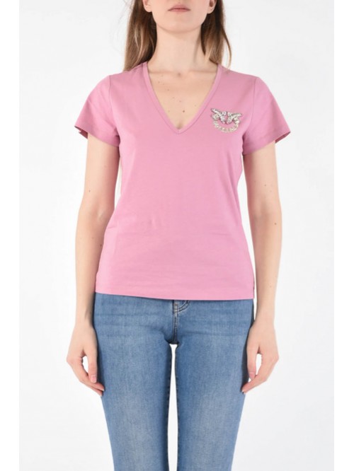 Pinko T-shirt In Cotone A Punta Con Strass Mod. TURBATO/ N98