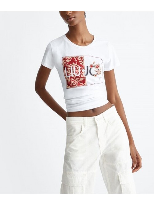Liu Jo T-shirt In Cotone Con Stampa E Strass Mod. MA4340JS923/ N9335
