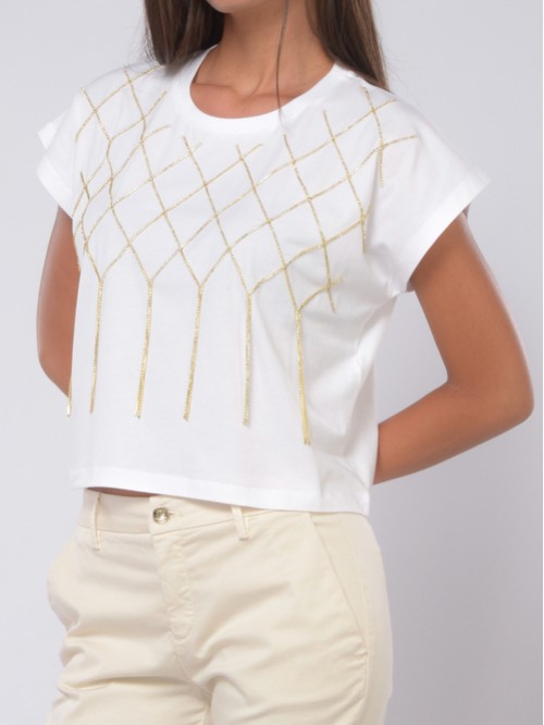 Liu Jo T-shirt Corta In Cotone Con Strass Mod. CA4444J5003/ N9185