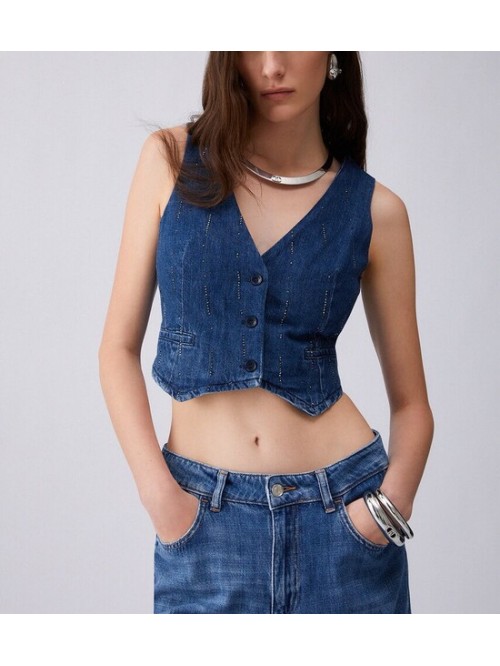 Liu Jo Gilet In Denim Con Strass Mod. UA6188D0315/ 78033