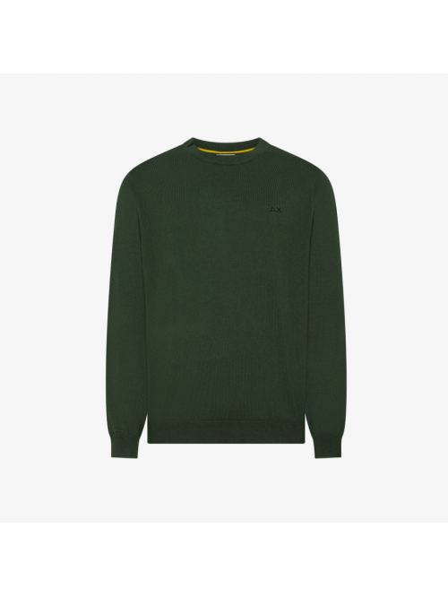SUN68 Maglia Girocollo In Cotone e Lana Verde Scuro K46101/37