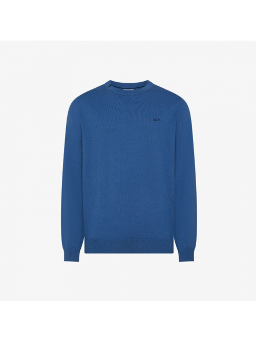 SUN68 Maglia Girocollo In Cotone e Lana Blu Avio K46101/56