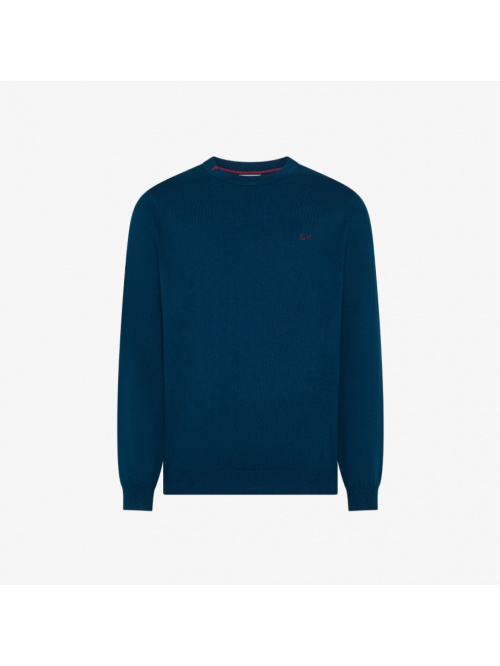 SUN68 Maglia Girocollo In Cotone e Lana Blu Petrolio K46101/78